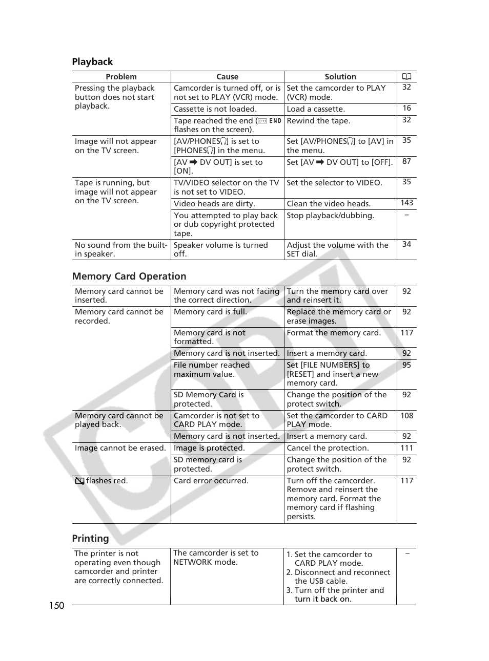 Playback, Printing | Canon Elura 70 User Manual | Page 150 / 162