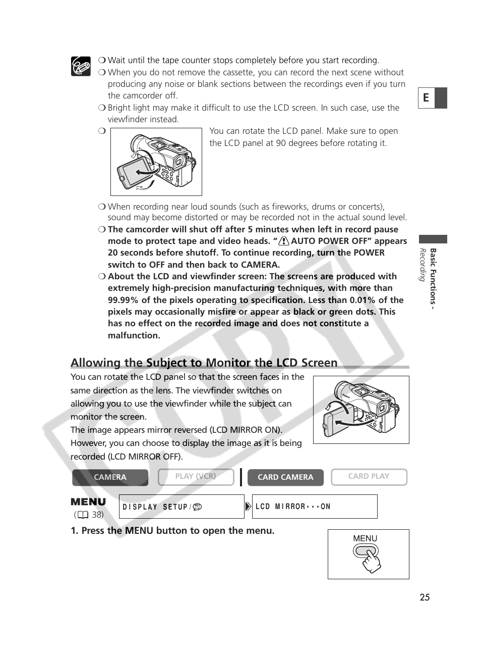 Allowing the subject to monitor the lcd screen | Canon Elura 70 User Manual | Page 25 / 162