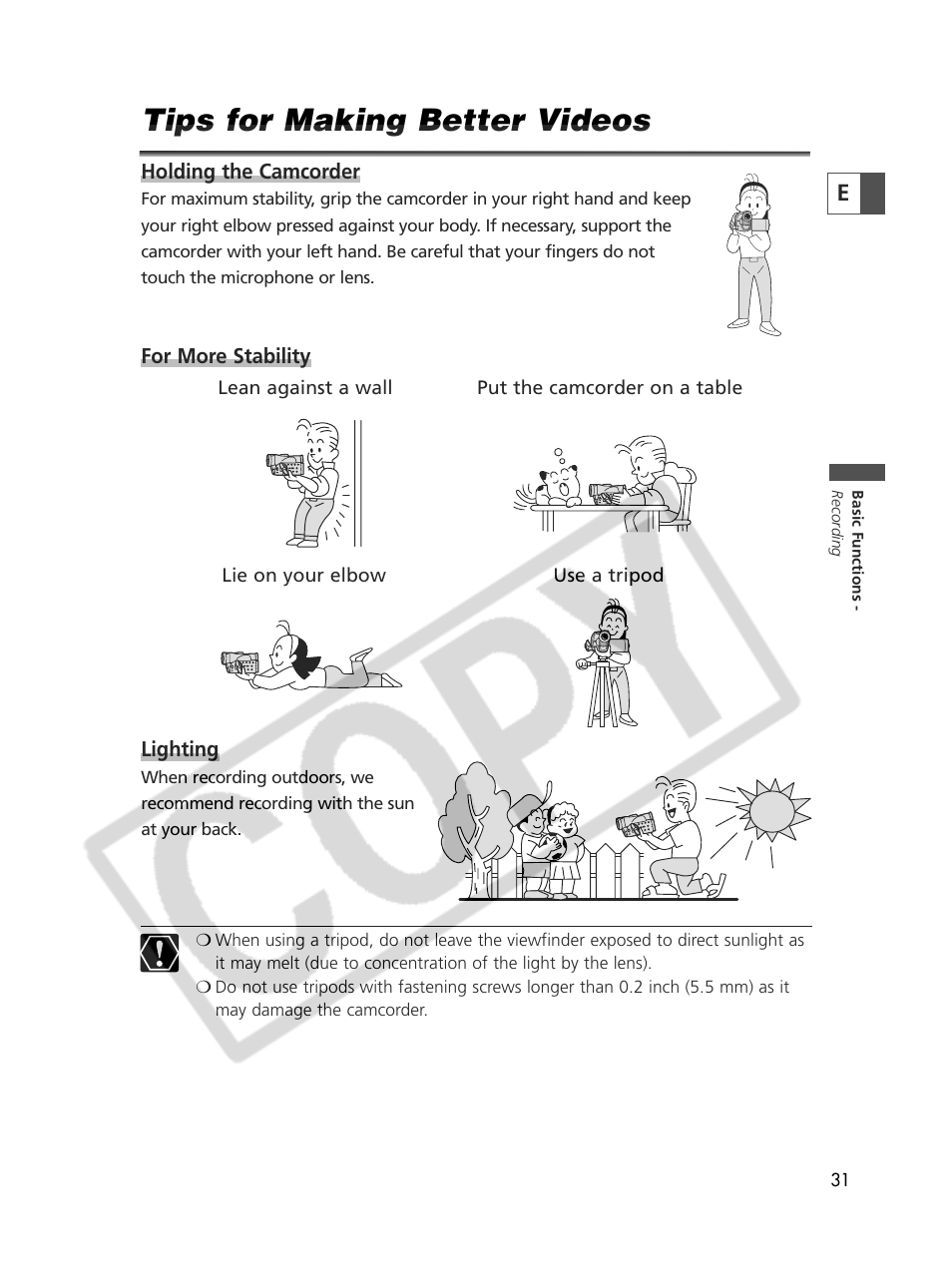 Tips for making better videos | Canon Elura 70 User Manual | Page 31 / 162