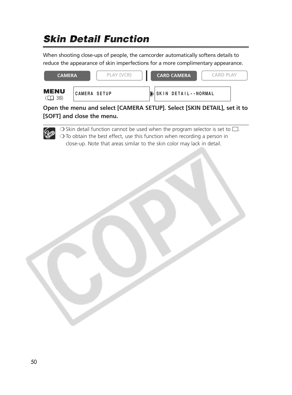 Skin detail function | Canon Elura 70 User Manual | Page 50 / 162