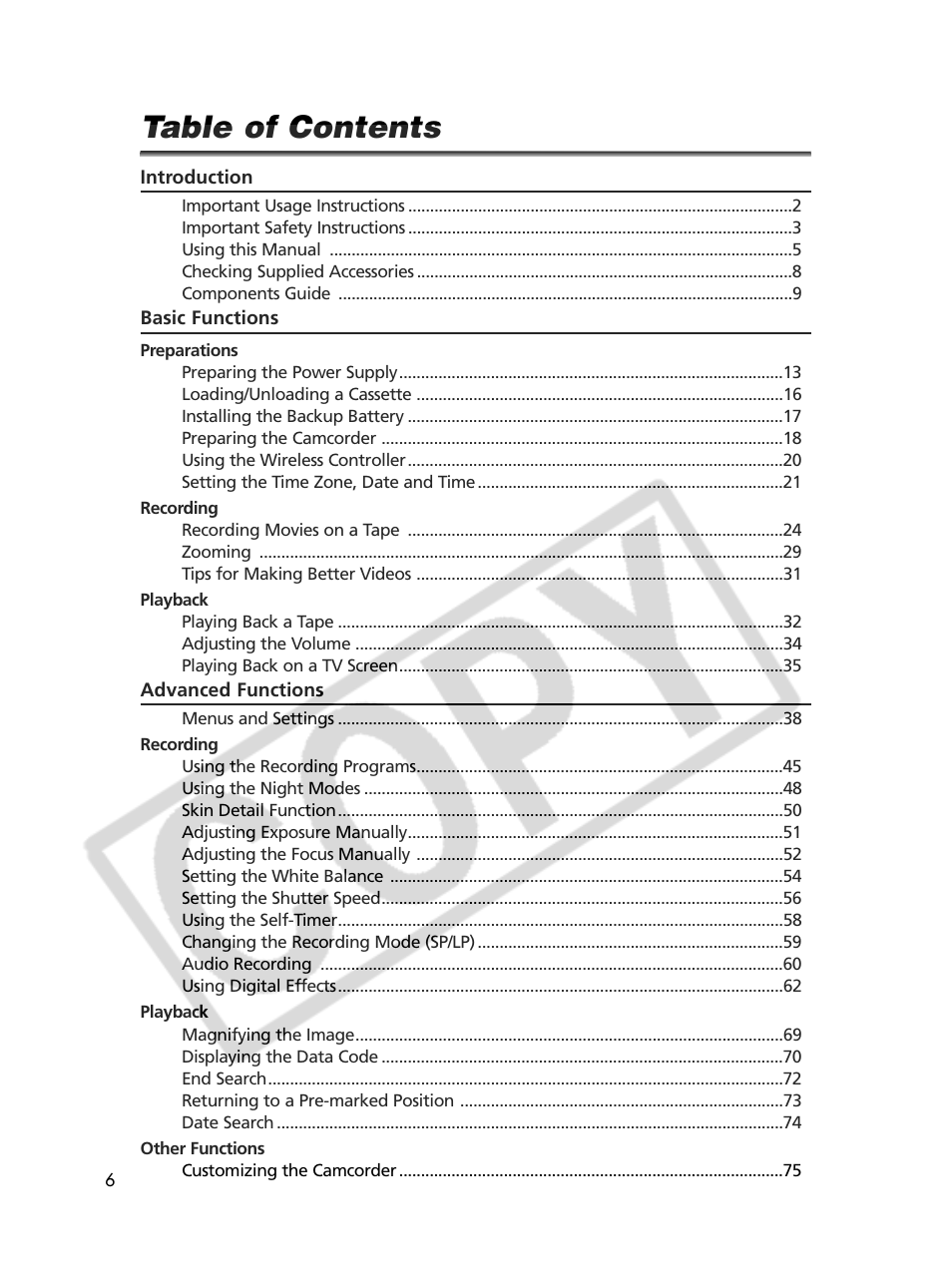 Canon Elura 70 User Manual | Page 6 / 162