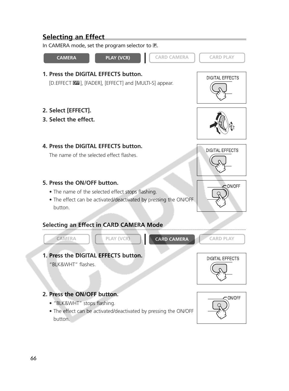 Selecting an effect | Canon Elura 70 User Manual | Page 66 / 162