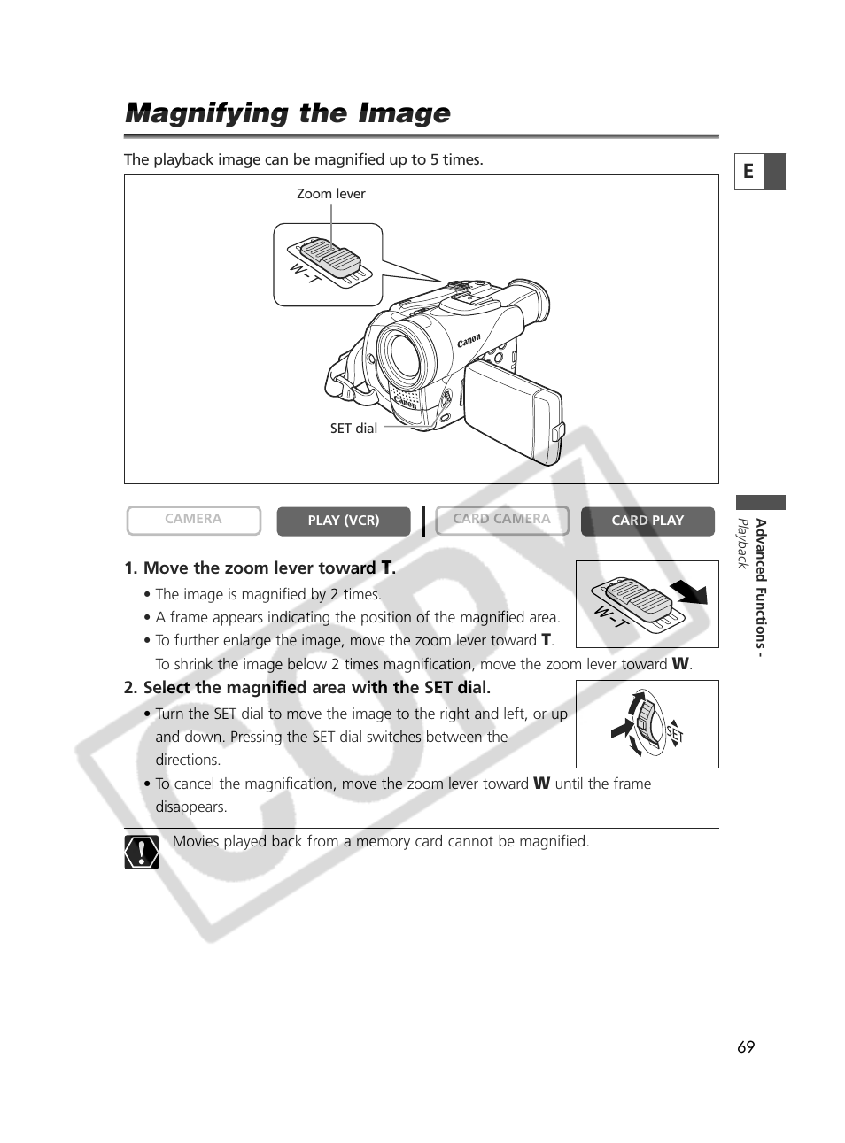 Magnifying the image | Canon Elura 70 User Manual | Page 69 / 162