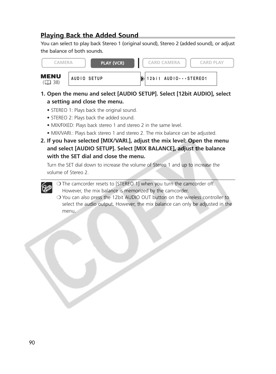 Playing back the added sound | Canon Elura 70 User Manual | Page 90 / 162
