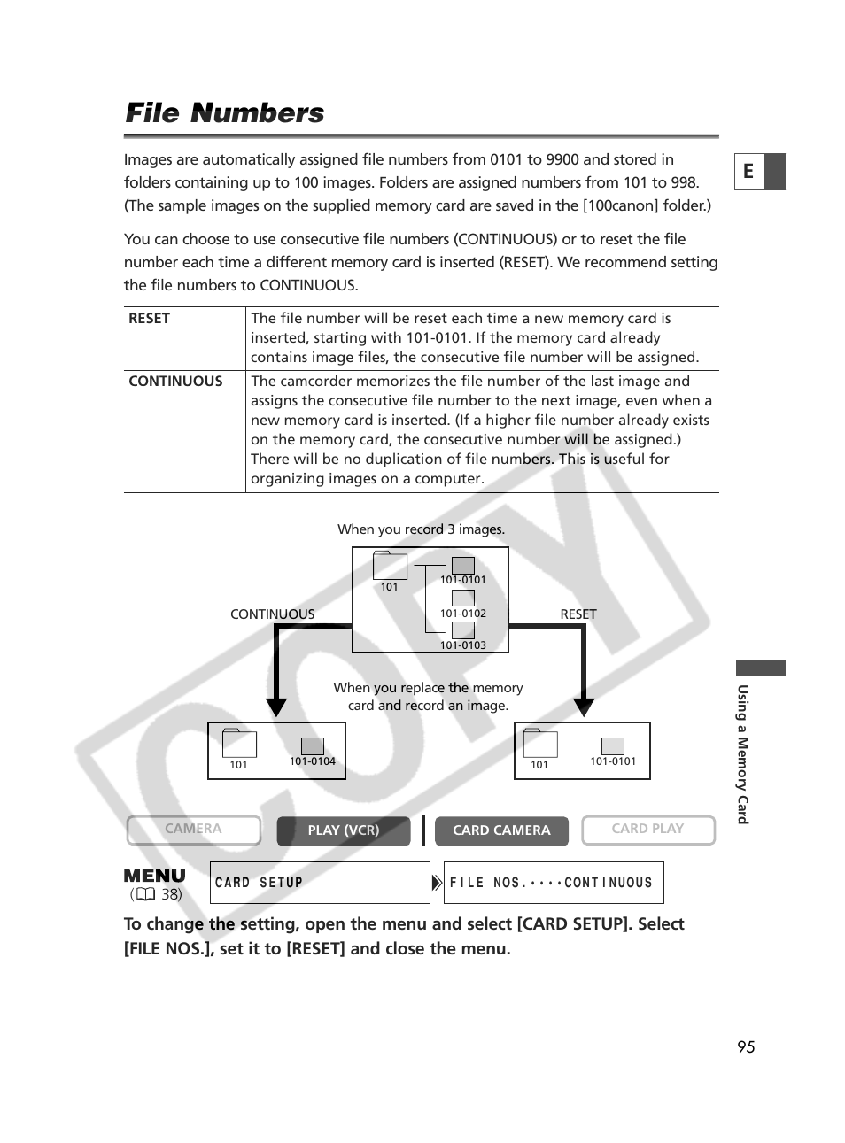 File numbers | Canon Elura 70 User Manual | Page 95 / 162