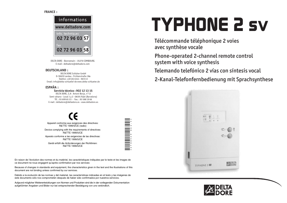 Delta Dore TYPHONE 2 SV User Manual | 10 pages