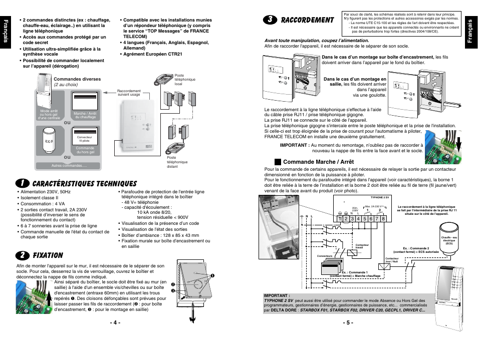 Raccordement, Caractéristiques techniques, Fixation | Delta Dore TYPHONE 2 SV User Manual | Page 3 / 10
