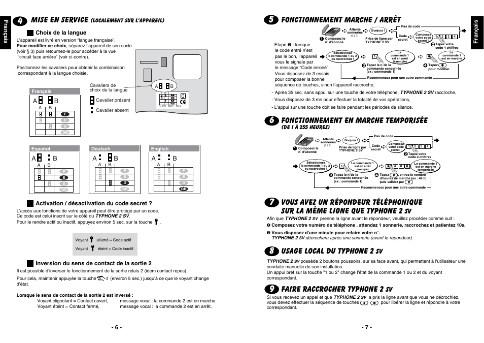 Fonctionnement marche / arrêt, Fonctionnement en marche temporisée, Usage local du typhone 2 | Faire raccrocher typhone 2, Mise en service, Ba b a | Delta Dore TYPHONE 2 SV User Manual | Page 4 / 10