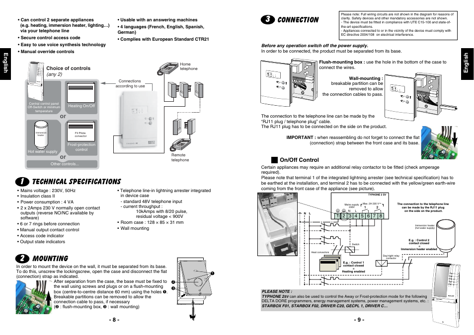 Connection, Technical specifications, Mounting | Delta Dore TYPHONE 2 SV User Manual | Page 5 / 10