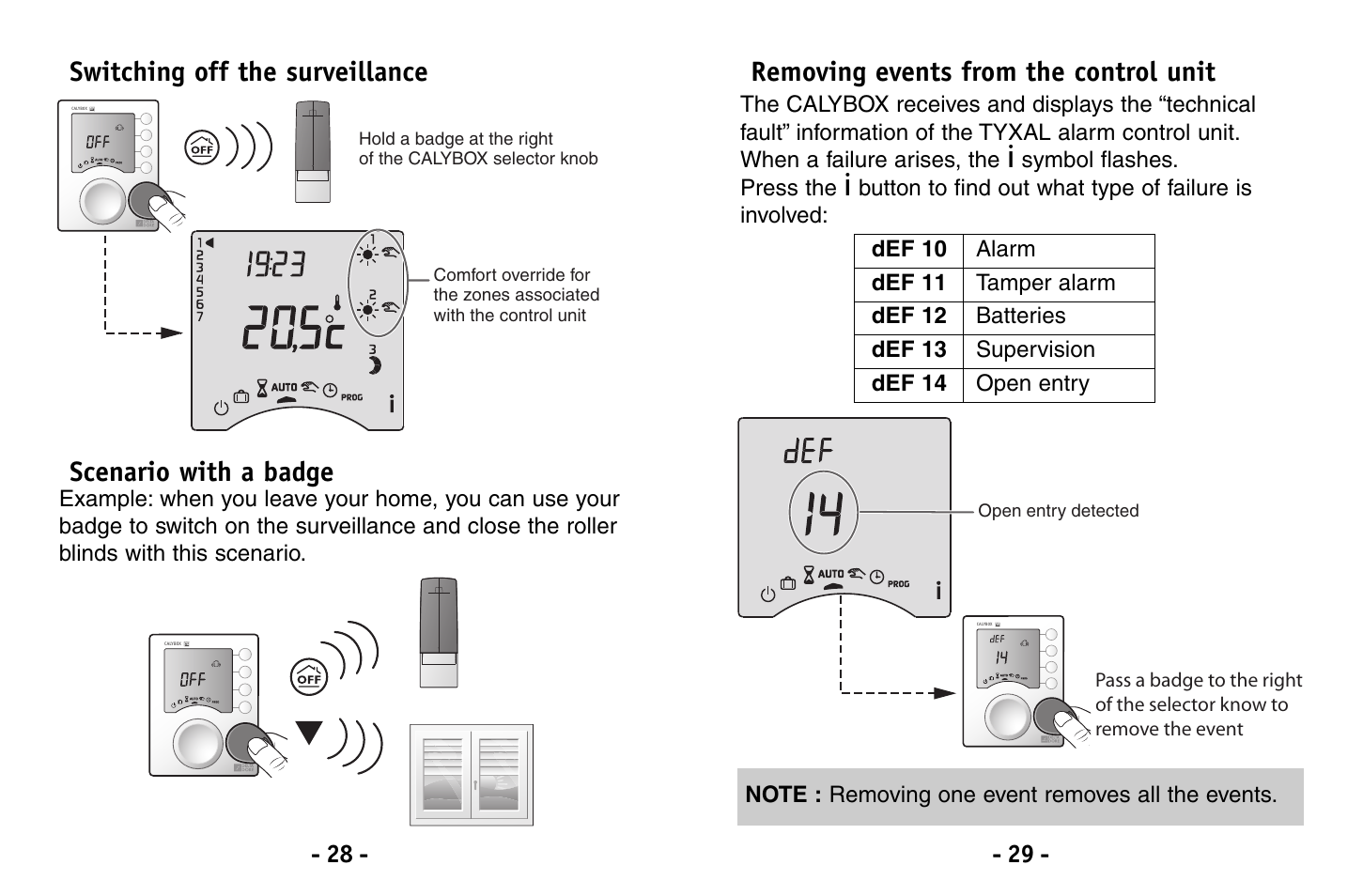 Removing events from the control unit | Delta Dore 230 CALYBOX User Manual | Page 15 / 18