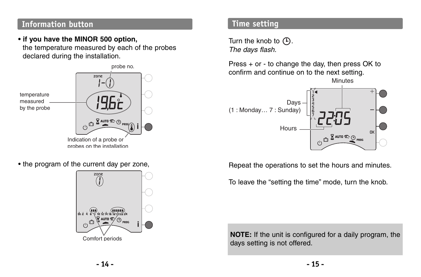 Time setting, Information button | Delta Dore 230 CALYBOX User Manual | Page 8 / 18