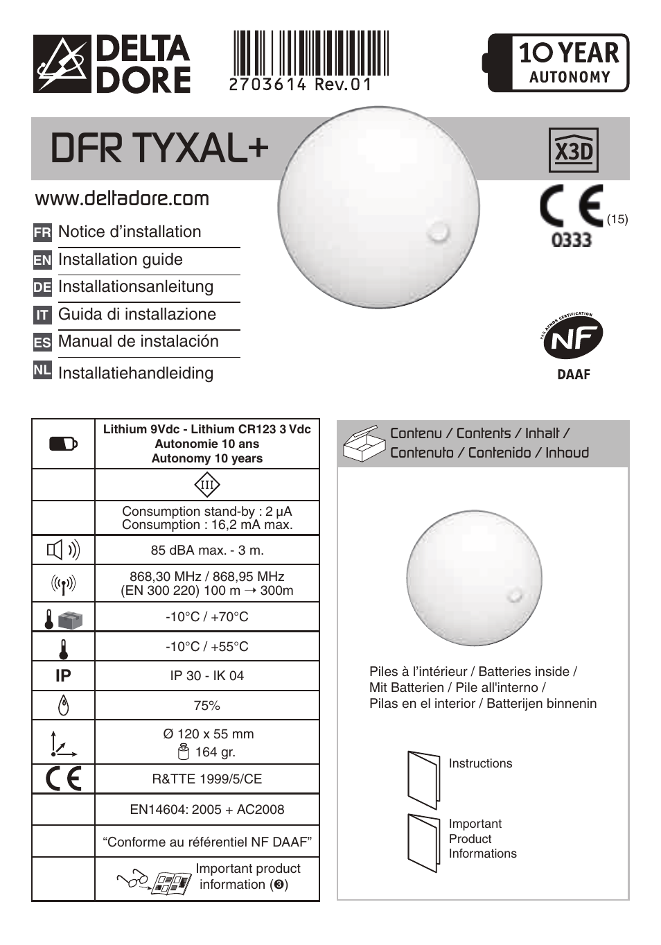 Delta Dore DFR TYXAL+ User Manual | 32 pages