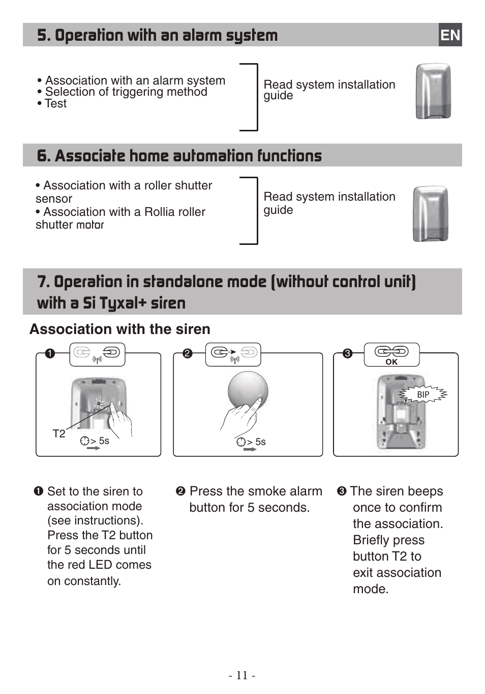 Operation with an alarm system, Association with the siren | Delta Dore DFR TYXAL+ User Manual | Page 11 / 32