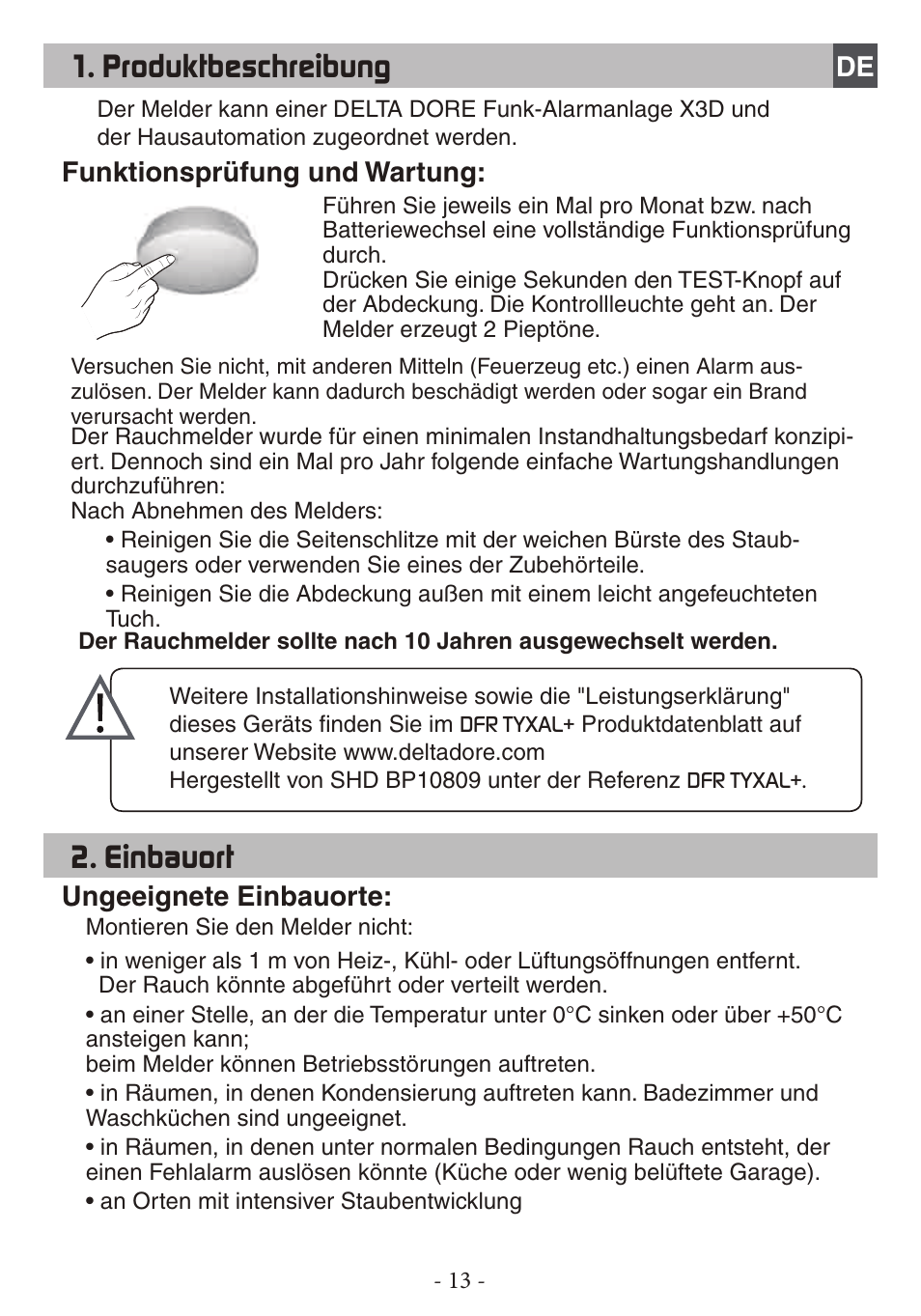 Produktbeschreibung, Einbauort | Delta Dore DFR TYXAL+ User Manual | Page 13 / 32