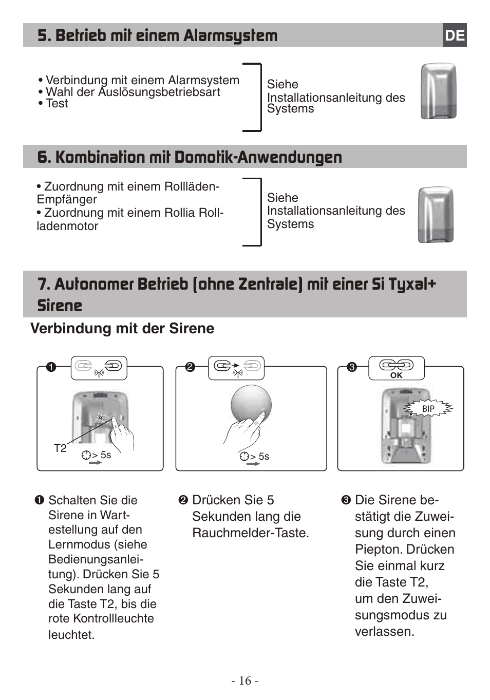 Betrieb mit einem alarmsystem, Verbindung mit der sirene | Delta Dore DFR TYXAL+ User Manual | Page 16 / 32