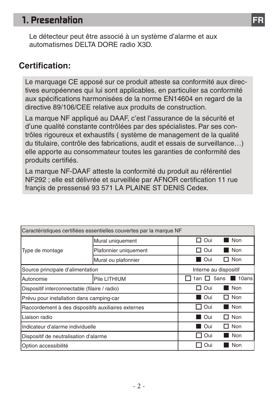 Presentation, Certiﬁ cation: fr | Delta Dore DFR TYXAL+ User Manual | Page 2 / 32