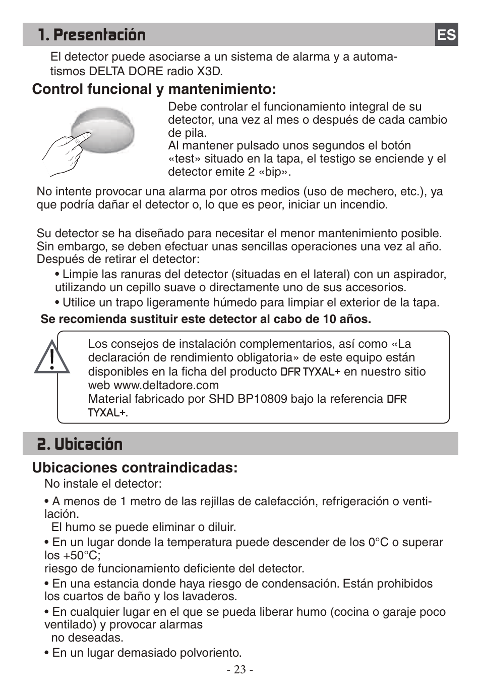 Presentación, Ubicación | Delta Dore DFR TYXAL+ User Manual | Page 23 / 32
