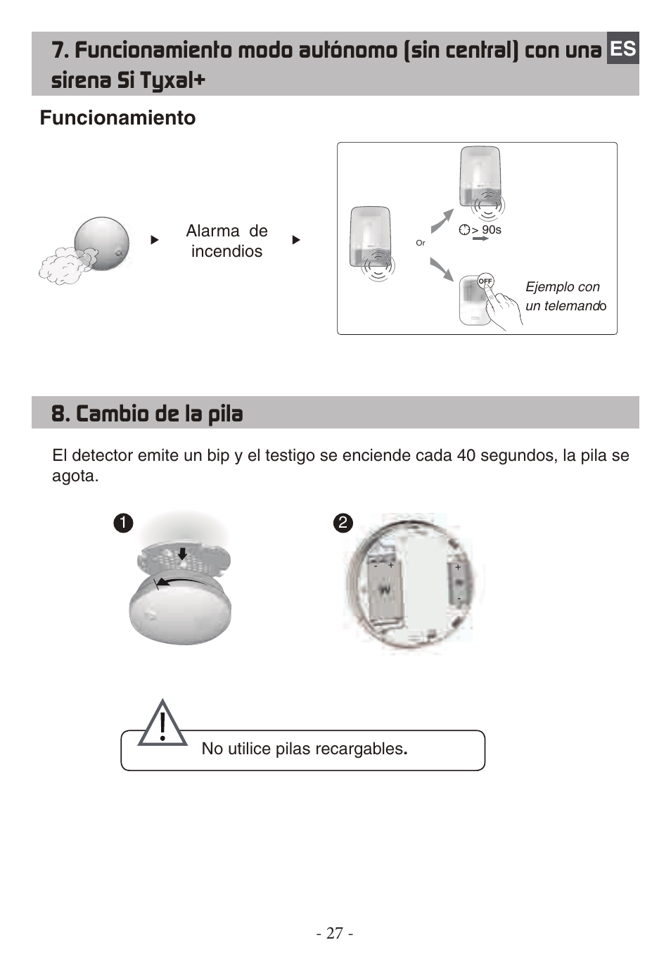Cambio de la pila, Funcionamiento | Delta Dore DFR TYXAL+ User Manual | Page 27 / 32
