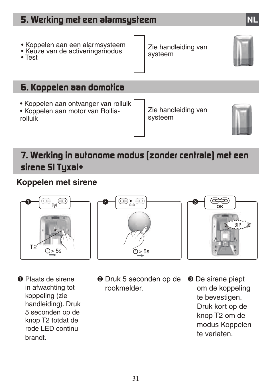 Werking met een alarmsysteem, Koppelen met sirene | Delta Dore DFR TYXAL+ User Manual | Page 31 / 32