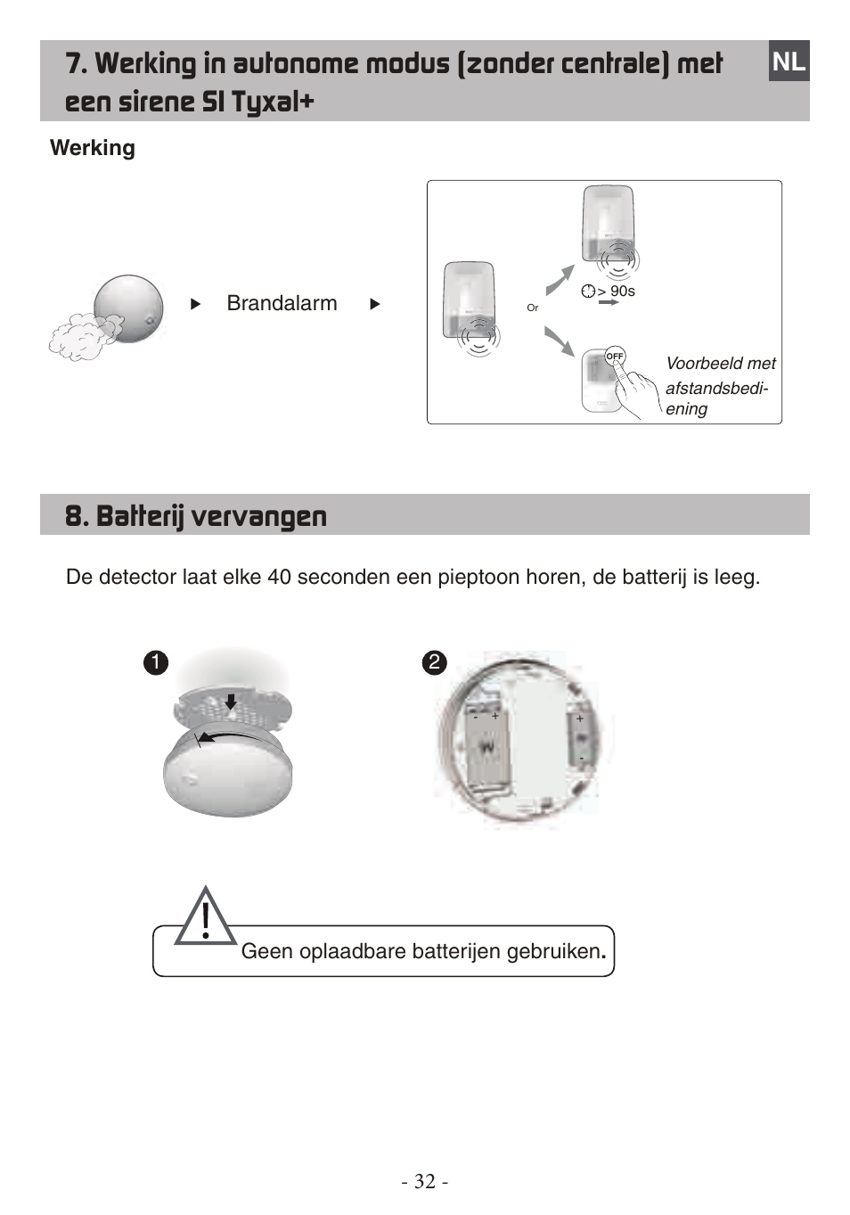 Batterij vervangen, Werking | Delta Dore DFR TYXAL+ User Manual | Page 32 / 32