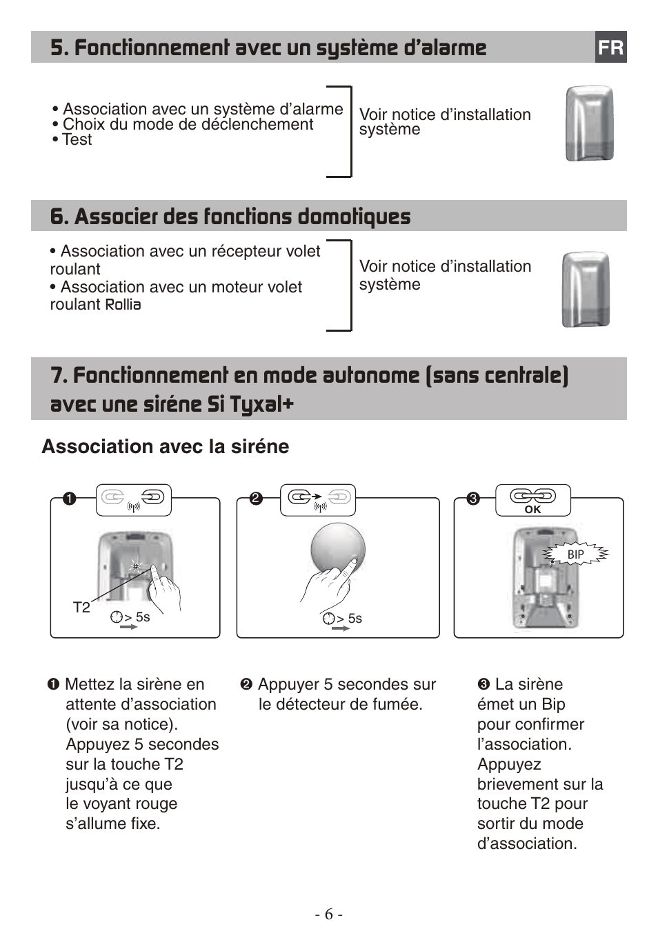 Fonctionnement avec un système d’alarme, Association avec la siréne | Delta Dore DFR TYXAL+ User Manual | Page 6 / 32