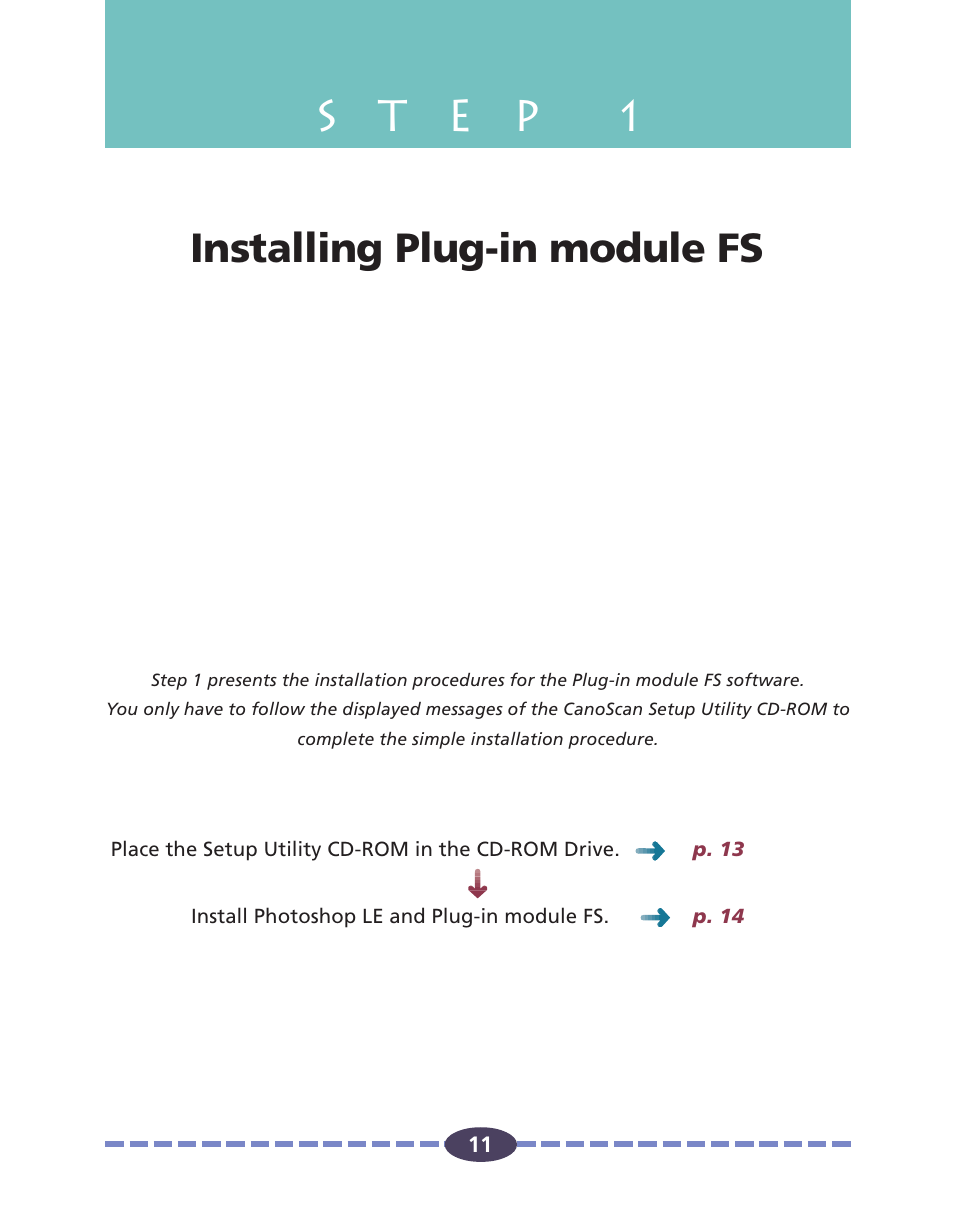 Step 1 installing plug-in module fs, P. 11, Installing plug-in module fs | Canon FS 2710 User Manual | Page 11 / 80