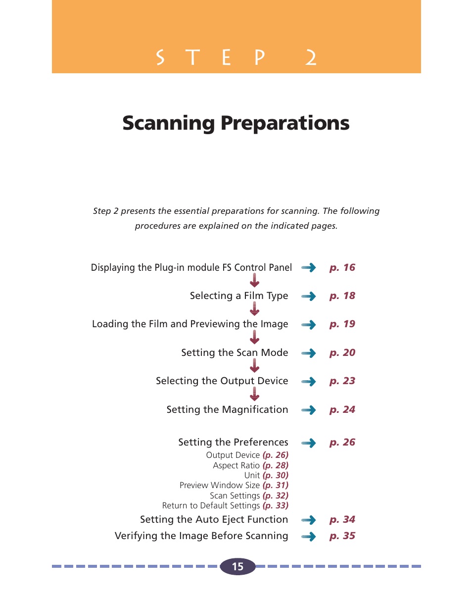Step 2 scanning preparations, P. 15, Scanning preparations | Canon FS 2710 User Manual | Page 15 / 80