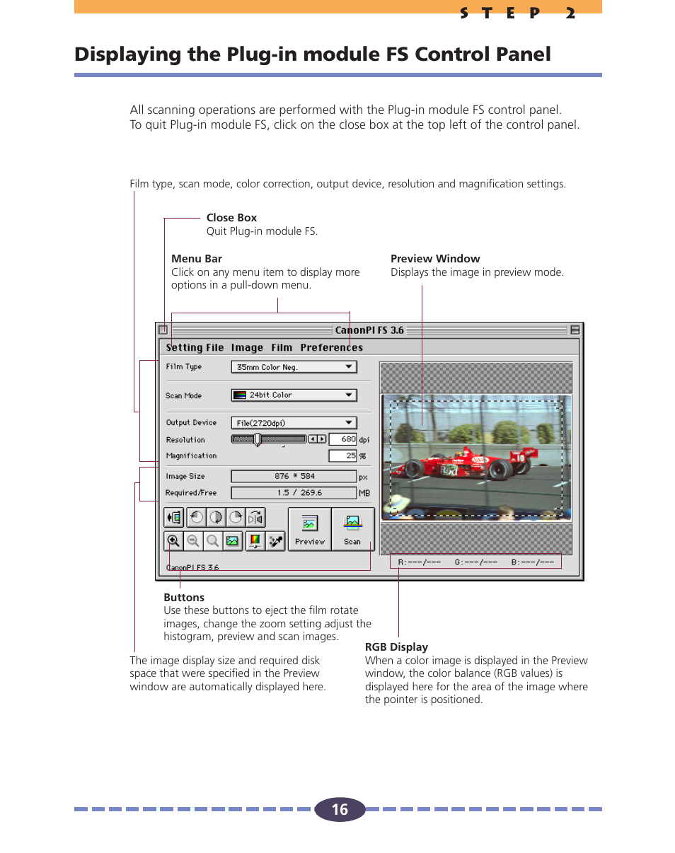 Displaying the plug-in module fs control panel, P. 16 | Canon FS 2710 User Manual | Page 16 / 80