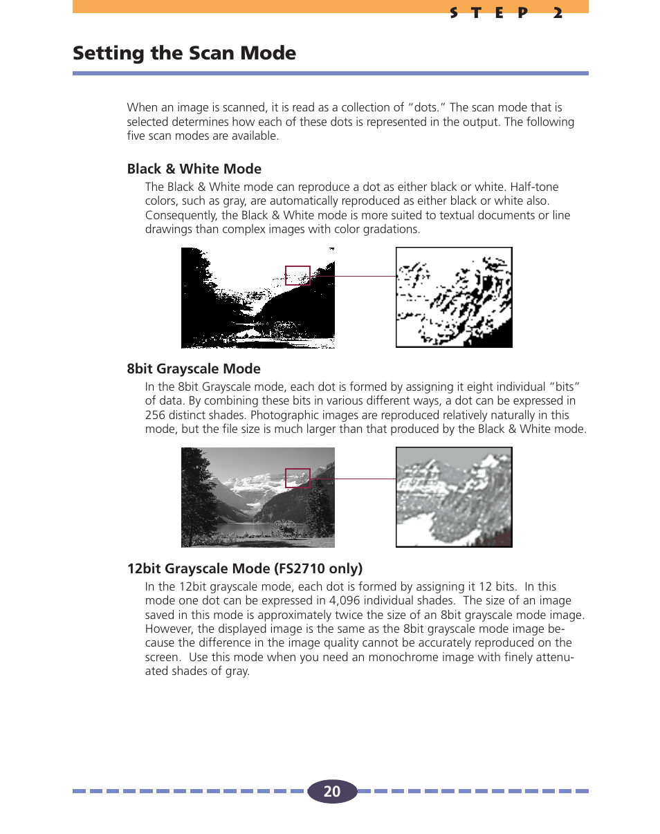 Setting the scan mode, P. 20, Pp. 20 - 34 | Canon FS 2710 User Manual | Page 20 / 80