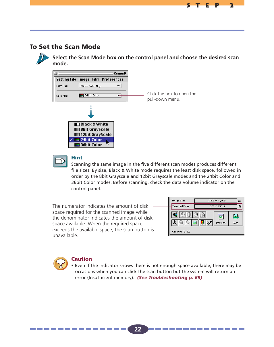 P. 22, 22 to set the scan mode | Canon FS 2710 User Manual | Page 22 / 80