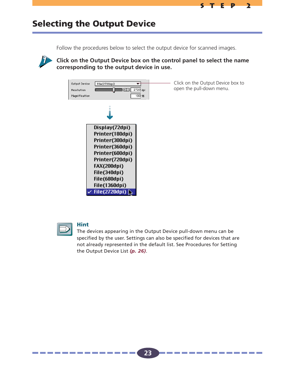 Selecting the output device, P. 23, P. 23) | Size | Canon FS 2710 User Manual | Page 23 / 80