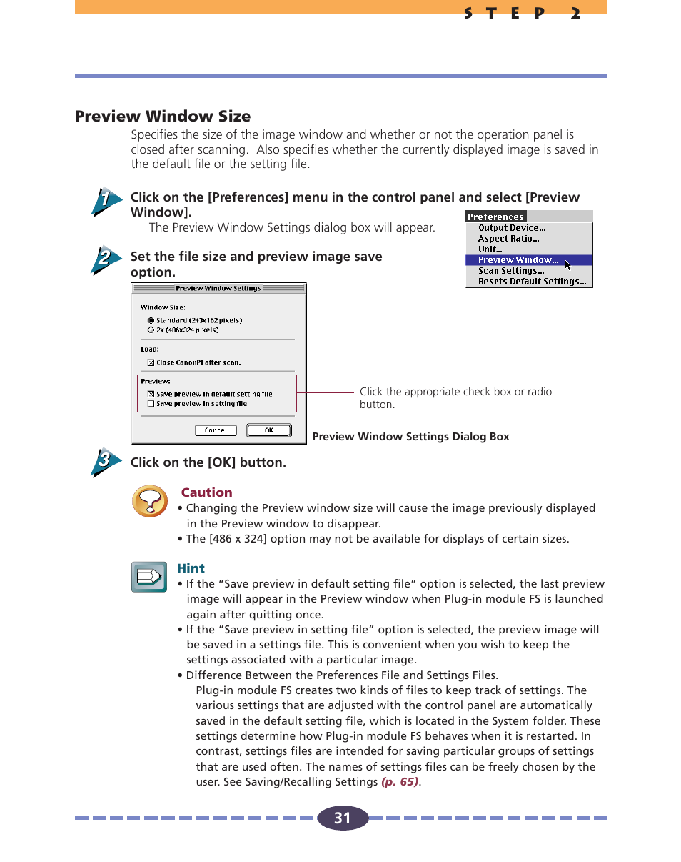 Preview window size, Indow size, P. 31) | P. 31 | Canon FS 2710 User Manual | Page 31 / 80