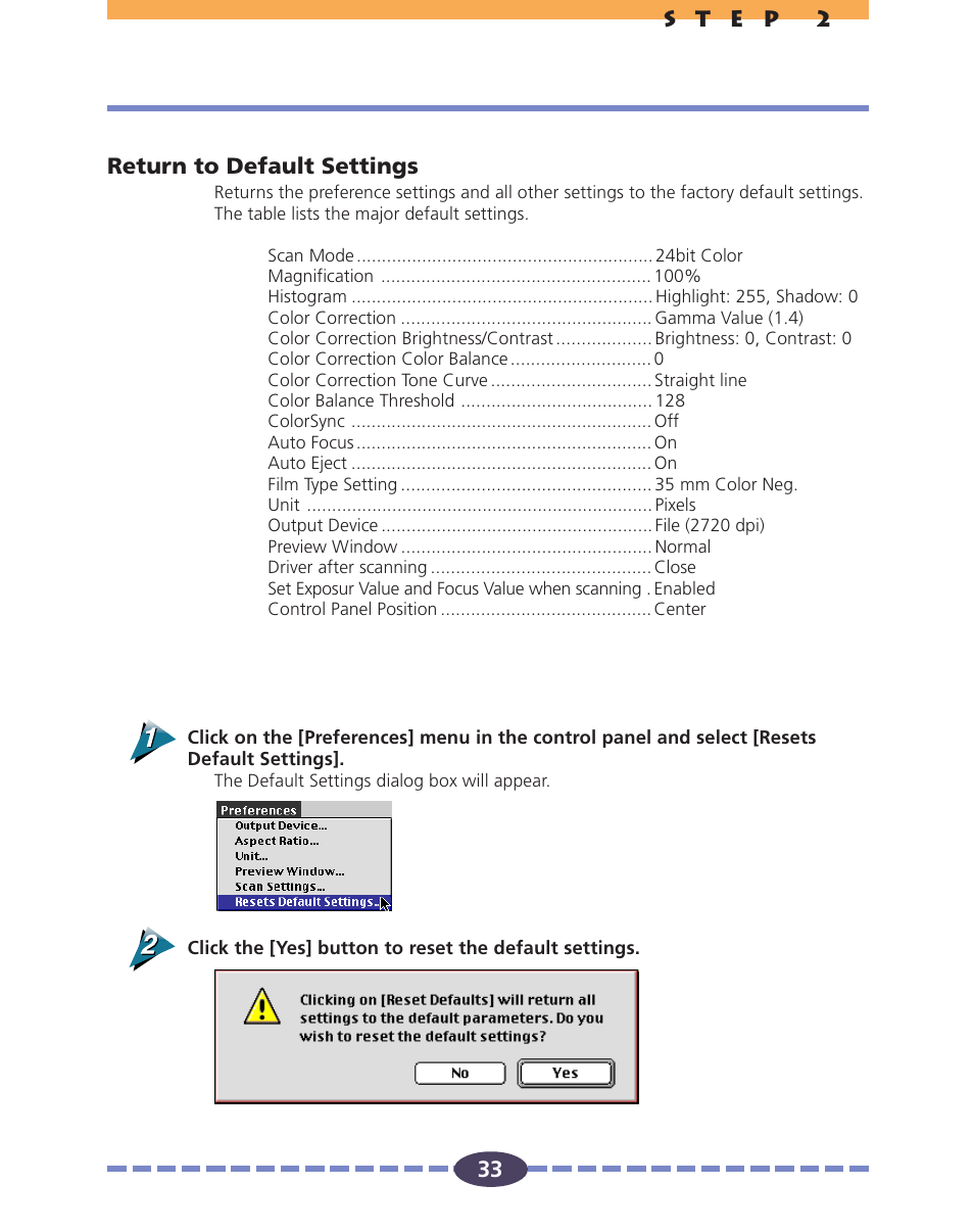 Return to default settings, N to default settings, P. 33) | P. 33 | Canon FS 2710 User Manual | Page 33 / 80