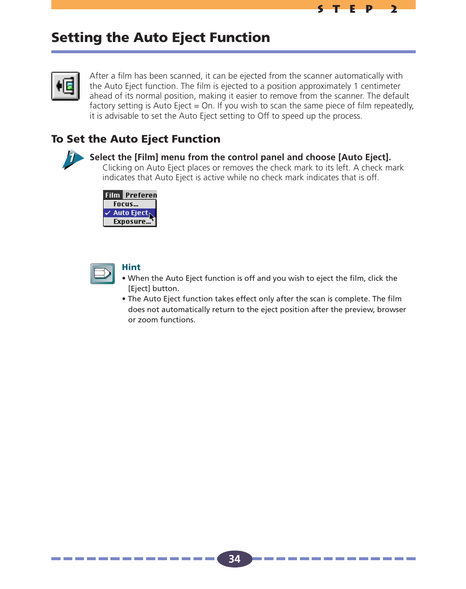 Setting the auto eject function, P. 34, P. 34) | Canon FS 2710 User Manual | Page 34 / 80