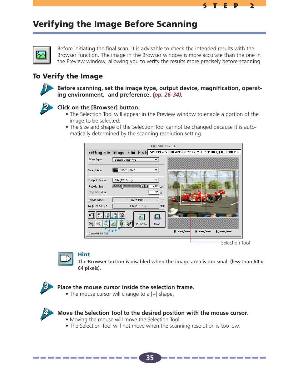 Verifying the image before scanning, P. 35 | Canon FS 2710 User Manual | Page 35 / 80