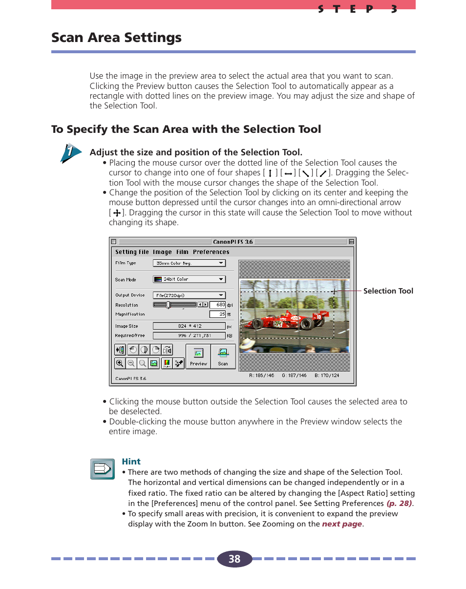 Scan area settings, P. 38 | Canon FS 2710 User Manual | Page 38 / 80