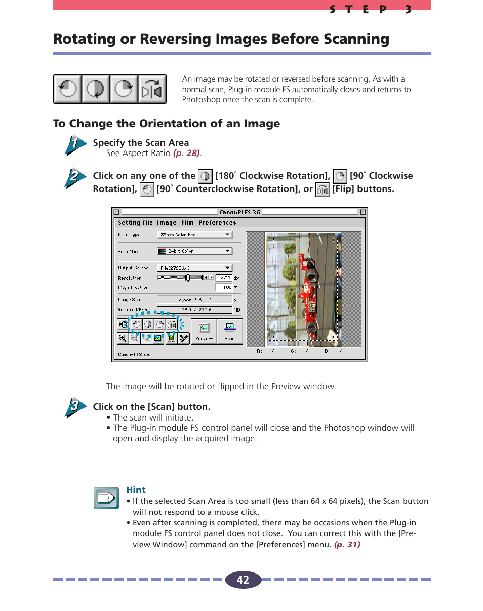 Rotating or reversing images before scanning, P. 42, P. 42) | Canon FS 2710 User Manual | Page 42 / 80