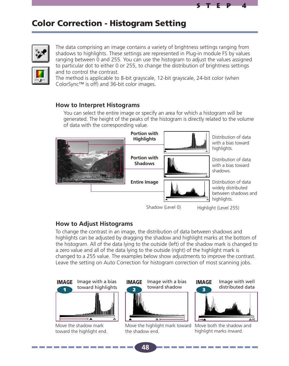 Color correction - histogram setting, P. 48, The image | P. 48), Histogram | Canon FS 2710 User Manual | Page 48 / 80