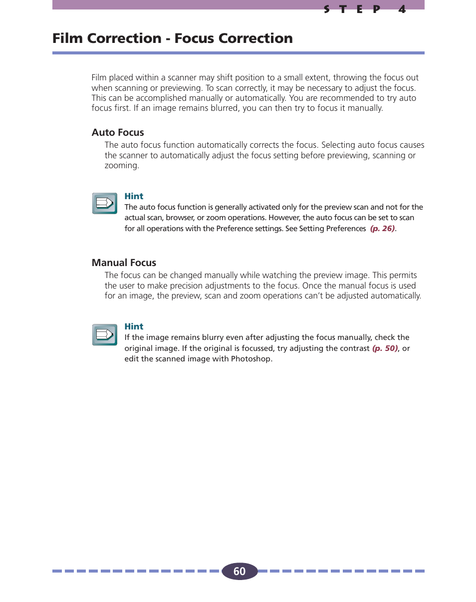 Film correction - focus correction, P. 60, P. 60) | Canon FS 2710 User Manual | Page 60 / 80