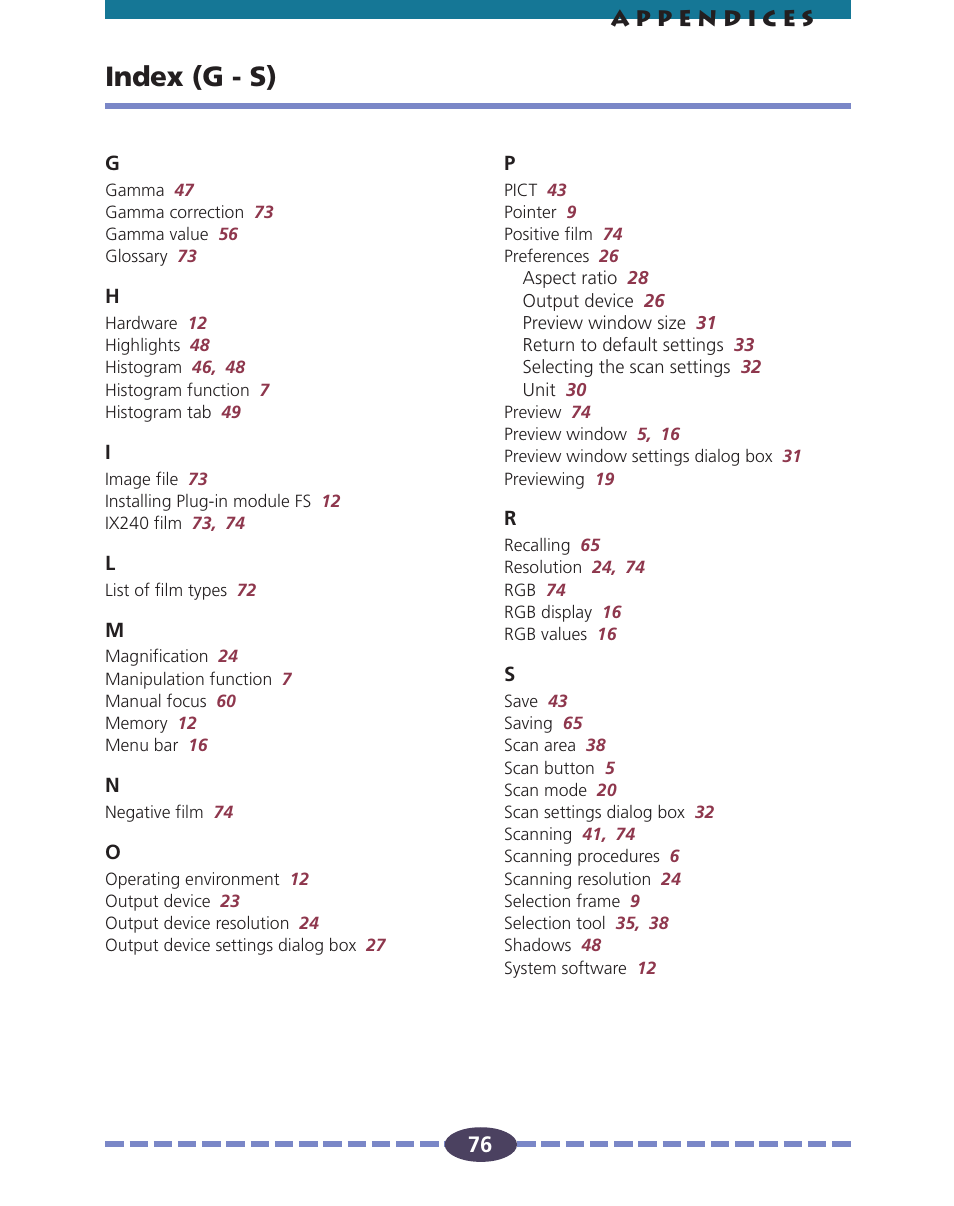 Index (g - s) | Canon FS 2710 User Manual | Page 76 / 80