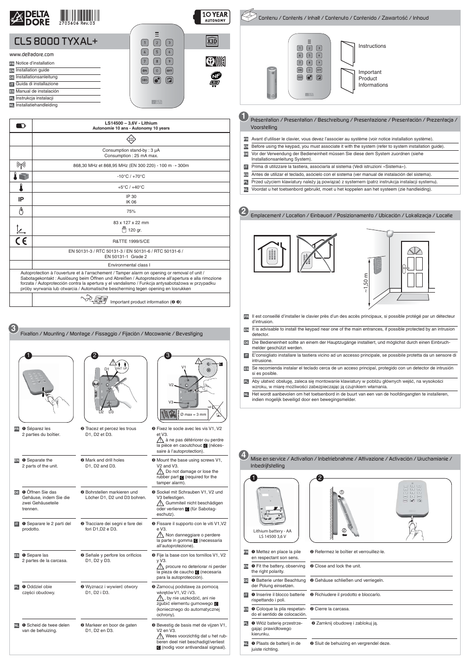 Delta Dore CLS 8000 TYXAL+ User Manual | 2 pages