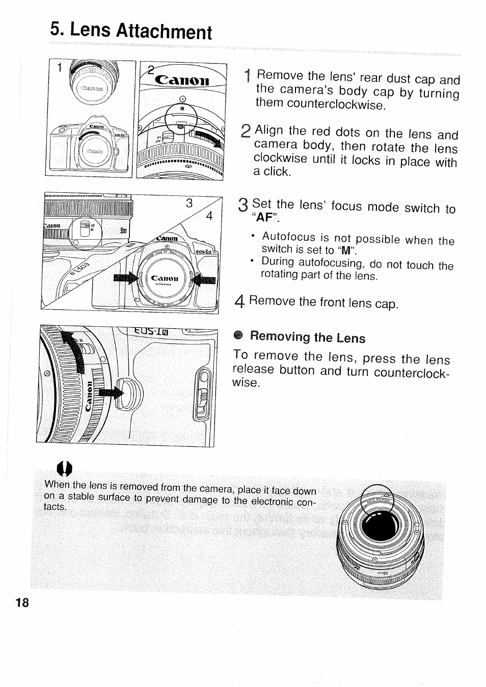 Lens attachment | Canon EOS 1N RS User Manual | Page 18 / 30