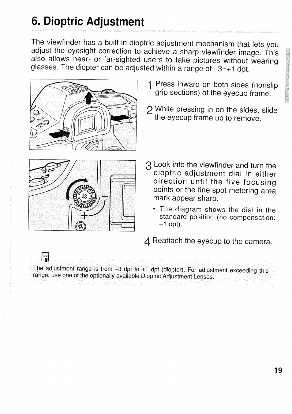 Dioptric adjustment | Canon EOS 1N RS User Manual | Page 19 / 30