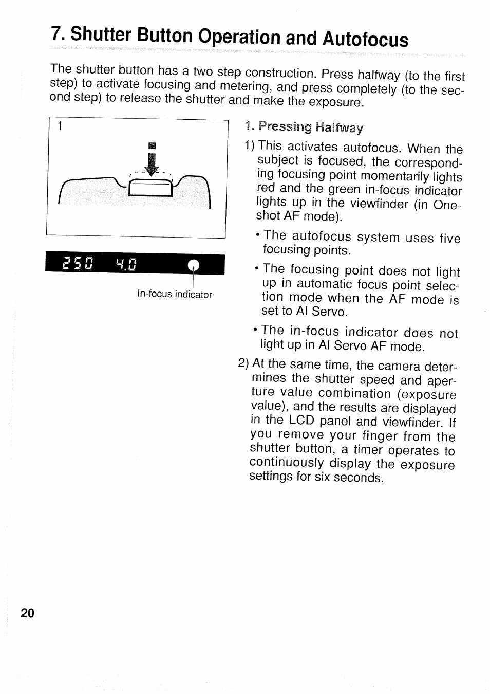 Shutter button operation and autofocus | Canon EOS 1N RS User Manual | Page 20 / 30