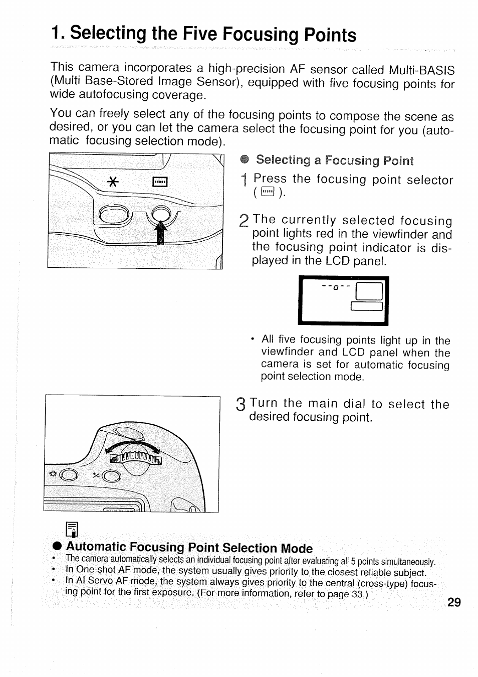Selecting the five focusing points | Canon EOS 1N RS User Manual | Page 29 / 30