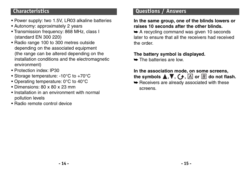 Questions / answers, Characteristics | Delta Dore 253 TYXIA User Manual | Page 8 / 8