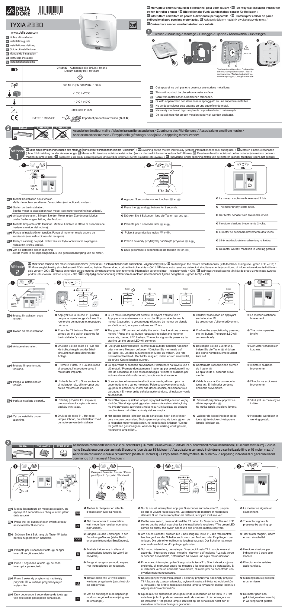 Delta Dore 2330
 TYXIA Installation User Manual | 2 pages