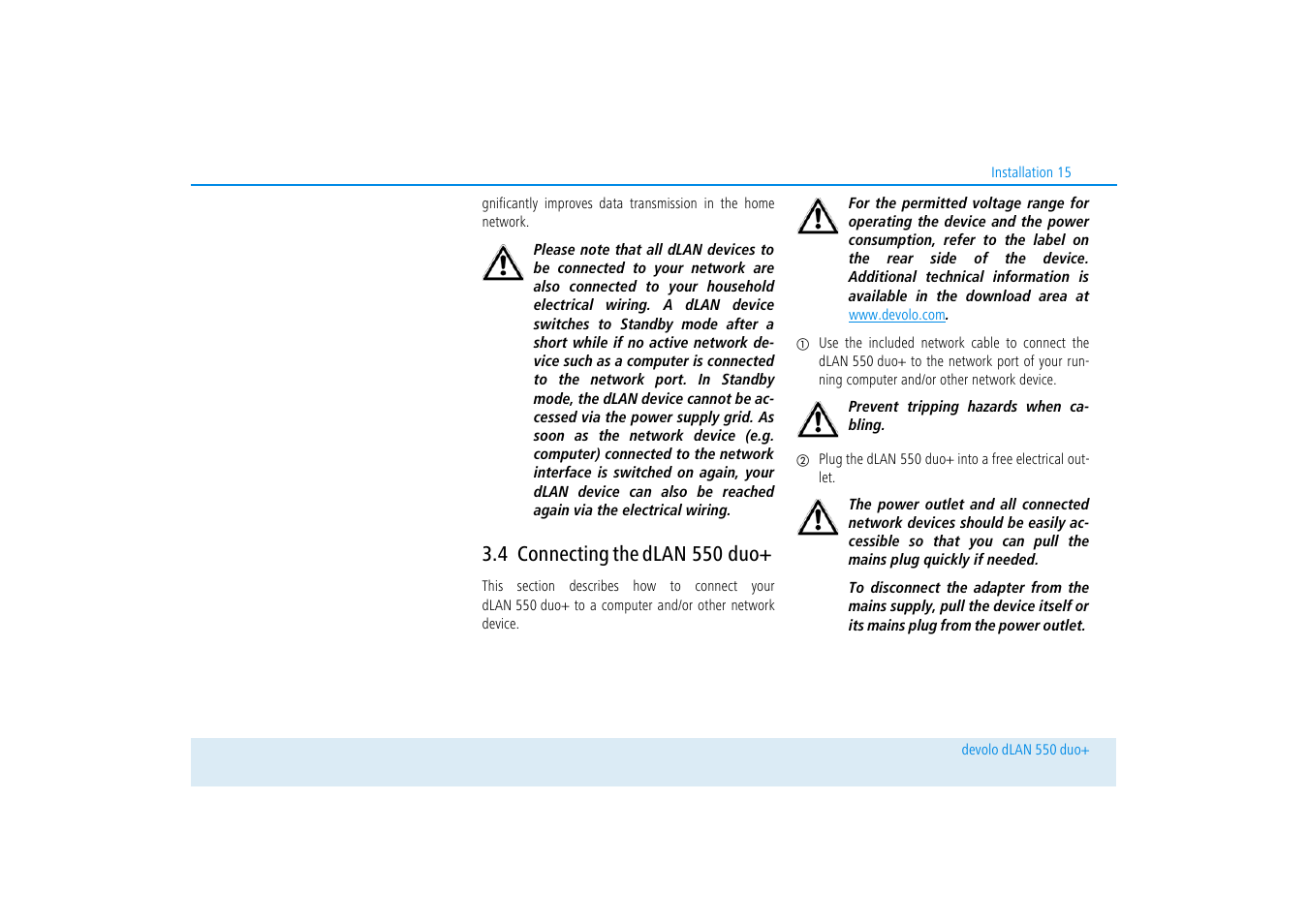 4 connecting the dlan 550 duo, Connecting the dlan 550 duo | Devolo dLAN 550 duo+ User Manual | Page 16 / 33