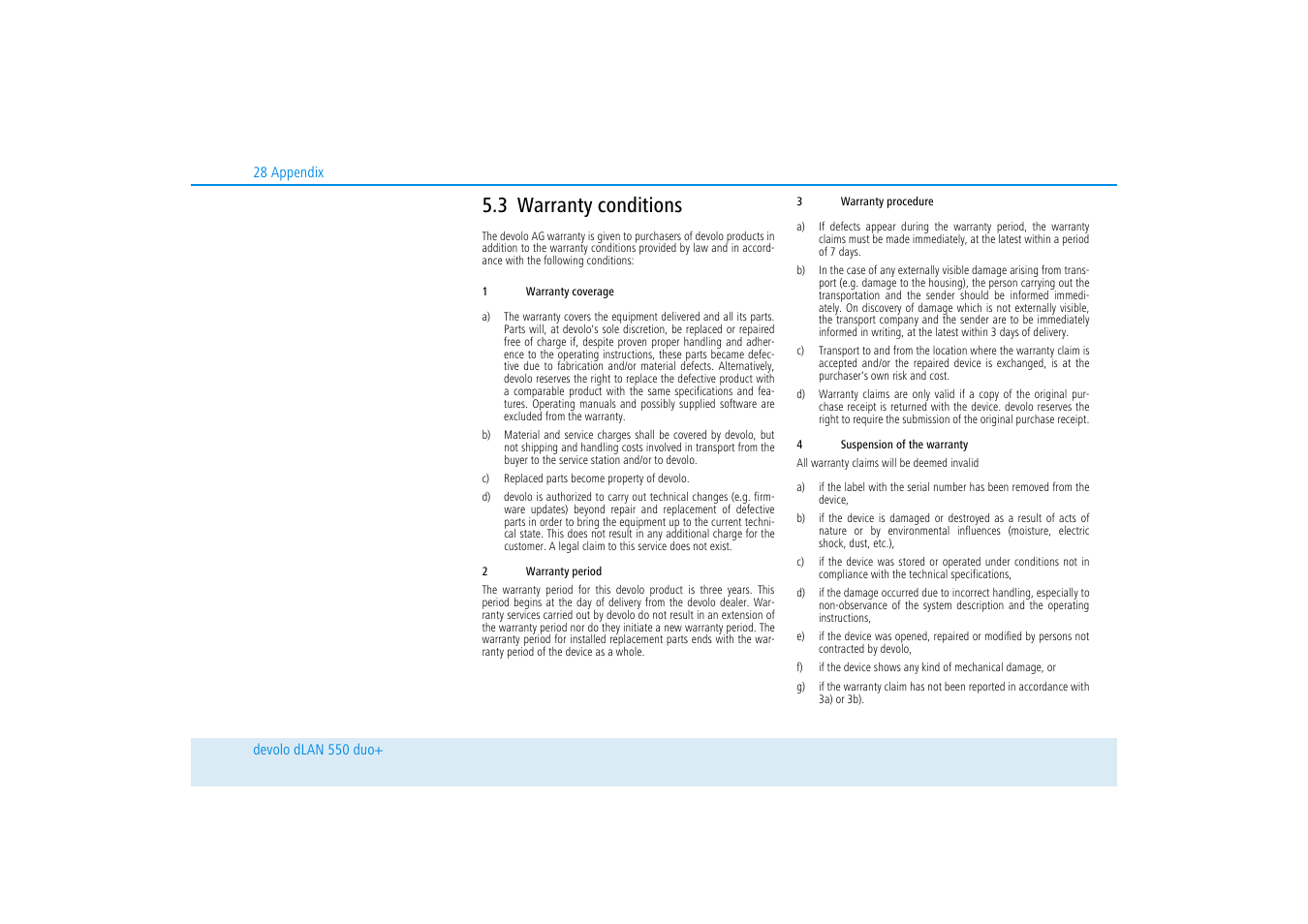 3 warranty conditions, Warranty conditions | Devolo dLAN 550 duo+ User Manual | Page 29 / 33