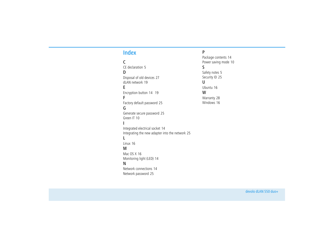 Index | Devolo dLAN 550 duo+ User Manual | Page 32 / 33